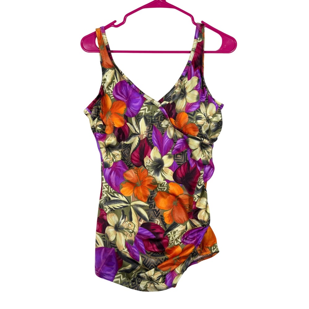 Mainstream Floral One Piece Swimsuit Women's 18 Vtg Union Made Tropical Retro